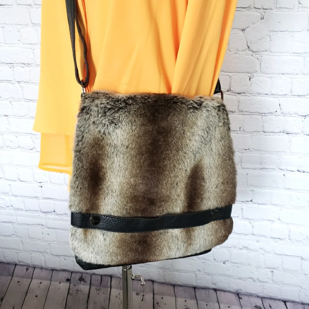 KGB STUDIO Fun Faux Fur & Vegan Leather Crossbody Shoulder Bag--NWOT